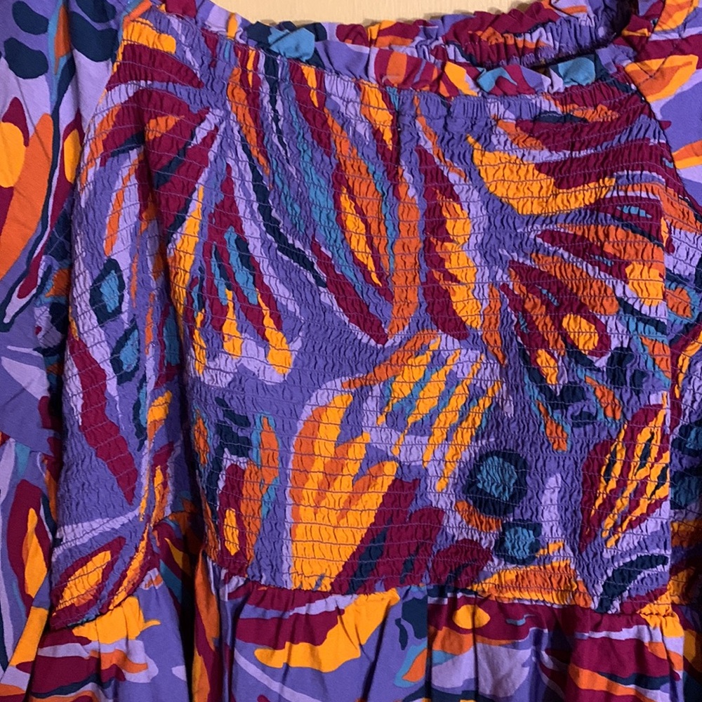 🧋 TERRA & SKY Abstract Butterfly Island Purple Print Smock Top NWT 4X - Picture 7 of 15